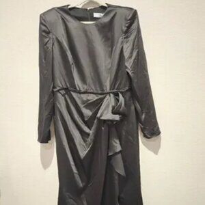 Mac Duggal Women's Long Sleeve Draped Structured Bow Gown Black Size 16 Formal